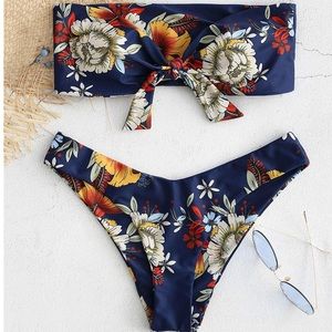 ZAFUL Women's Floral Print Bandeau Bikini